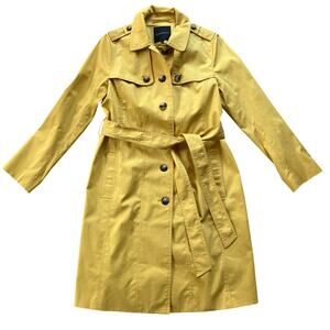 Talbots Classic Belted Trench Coat Size M Yellow Cotton Blend
